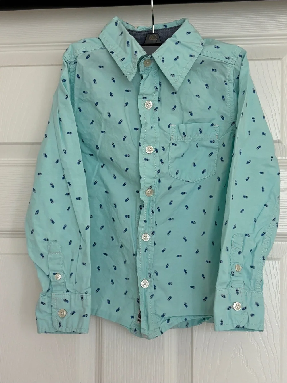 Boys' Light Aqua Pineapples Button-Down Shirt - size 6 kids